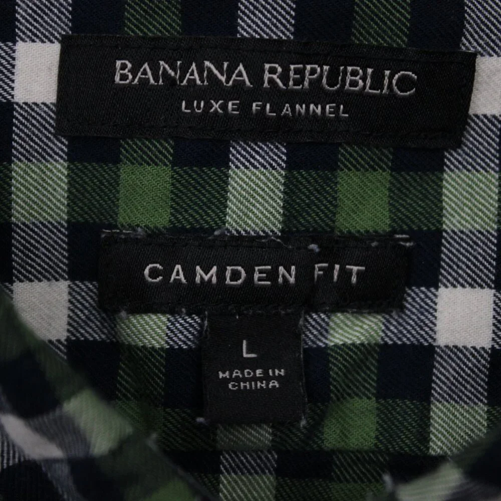 Banana Republic Luxe Flannel‎ Shirt Mens Large Green/Black Camden Fit Cotton L/S